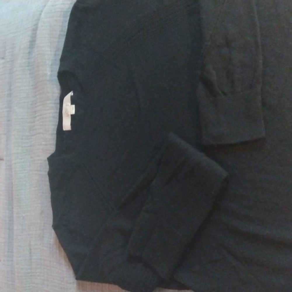LOFT Size L wool blend black long sleeve sweater with decorative stitching